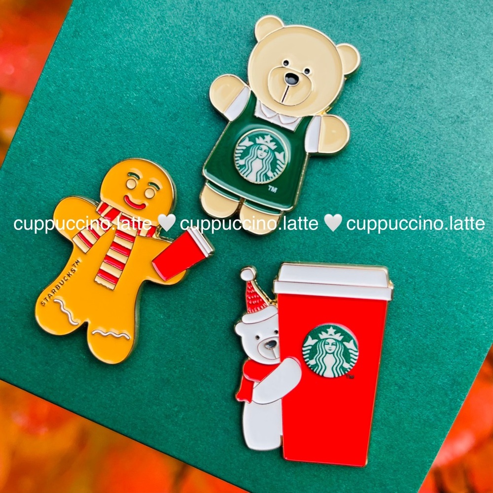 ❤️NWT🌲Starbucks 2025 Limited Edition Holiday Enamel 3 Pin Set - Picture 2 of 2